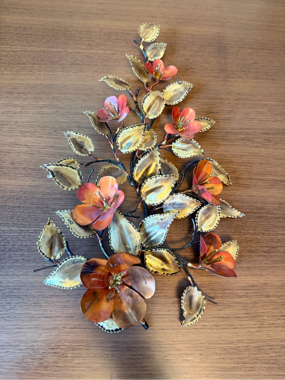 Mid Century Metal Floral Wall Accent in Gold and Copper
